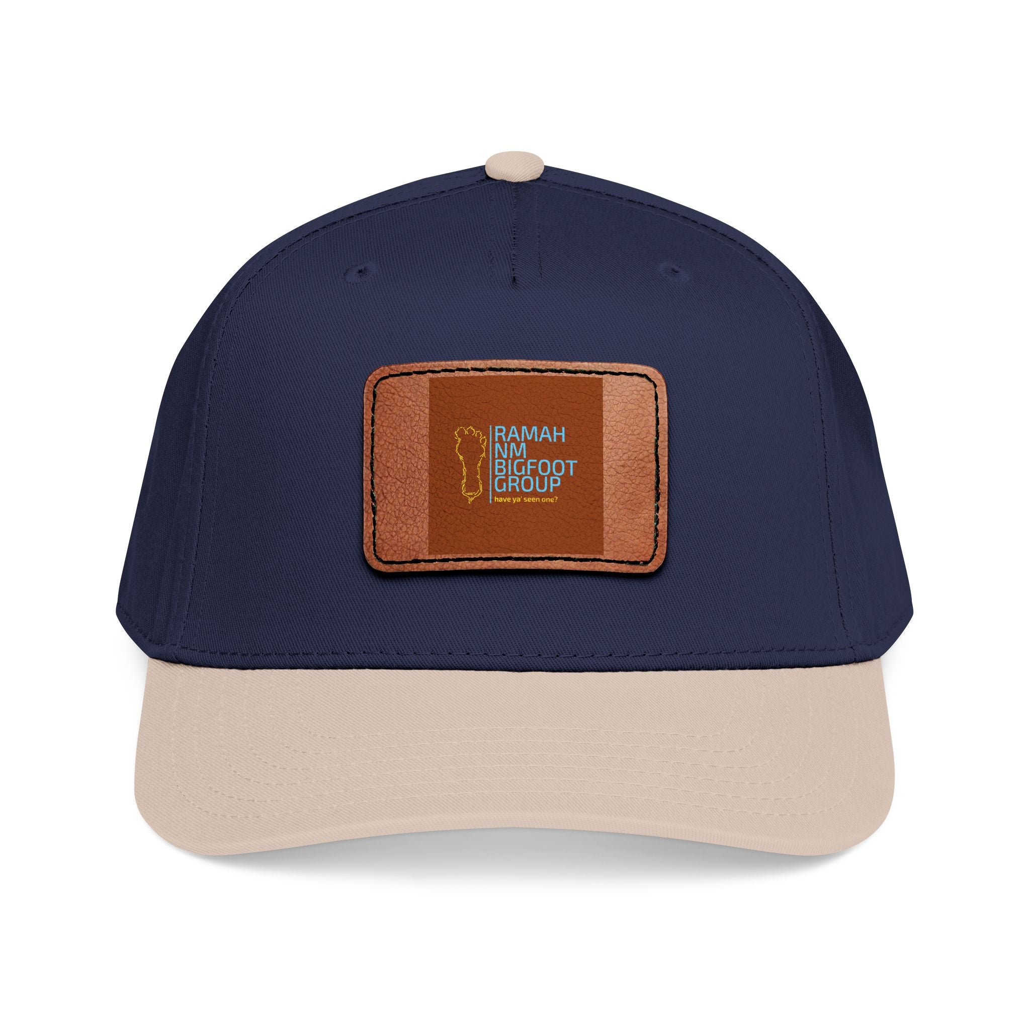 Leather Patch Baseball Cap — Retro Script Travel Design