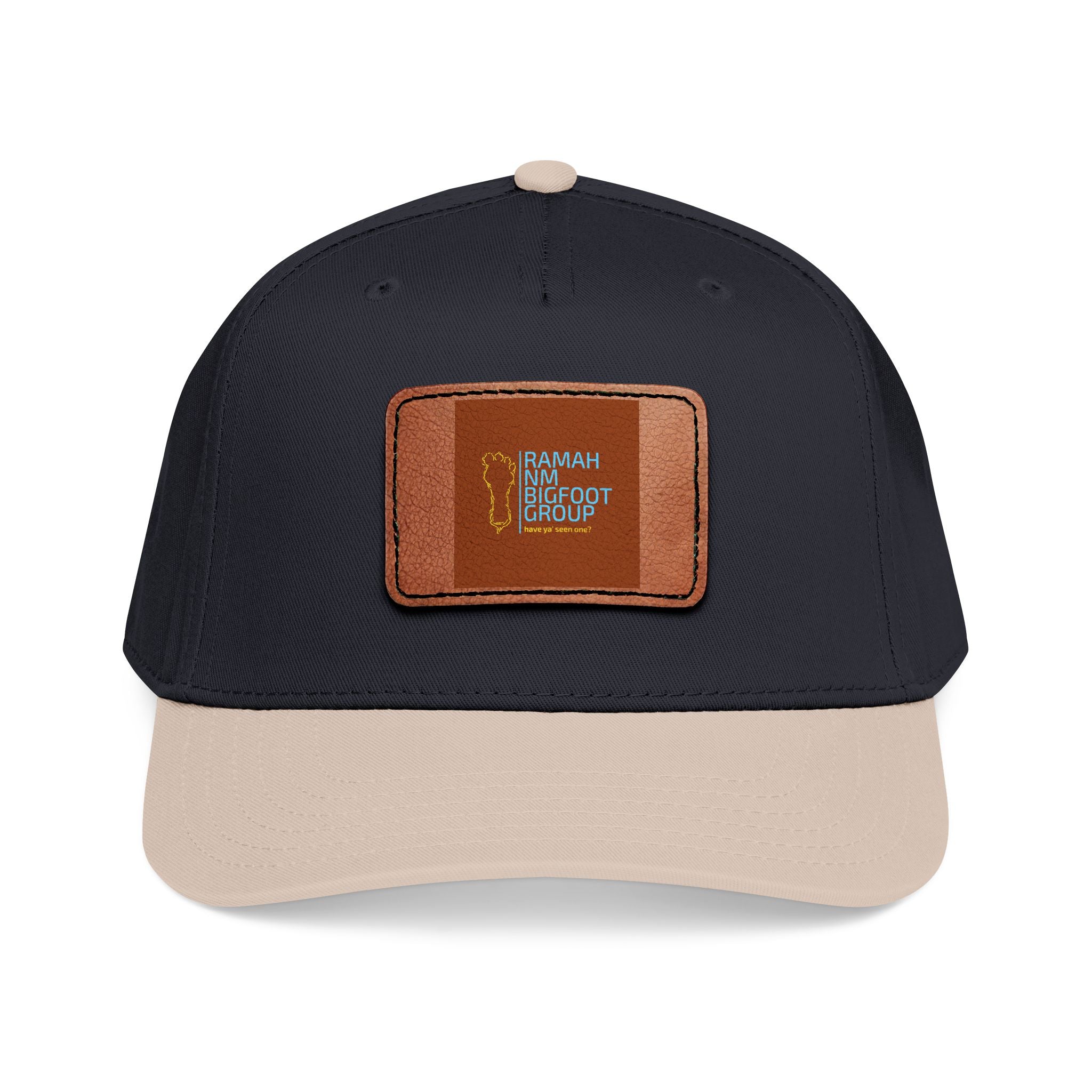 Leather Patch Baseball Cap — Retro Script Travel Design