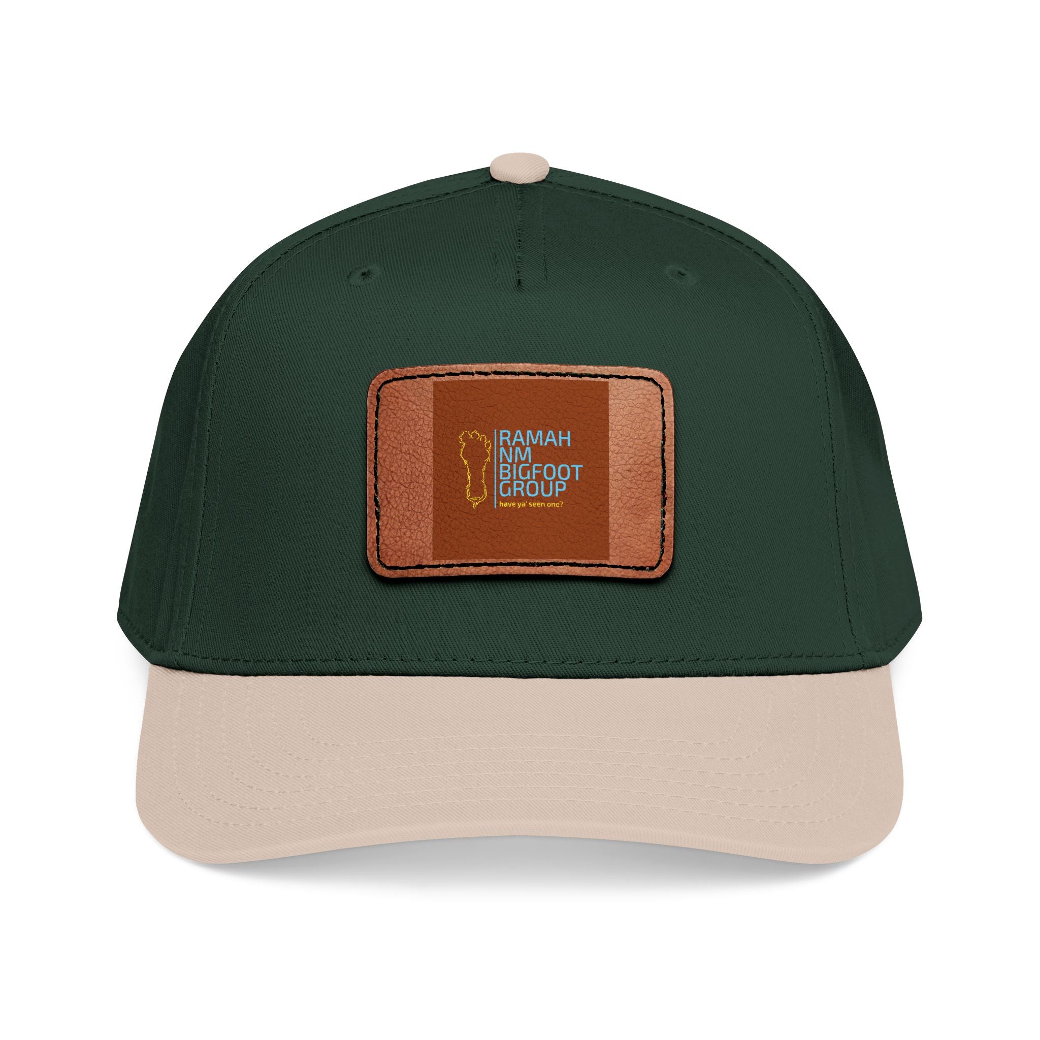 Leather Patch Baseball Cap — Retro Script Travel Design