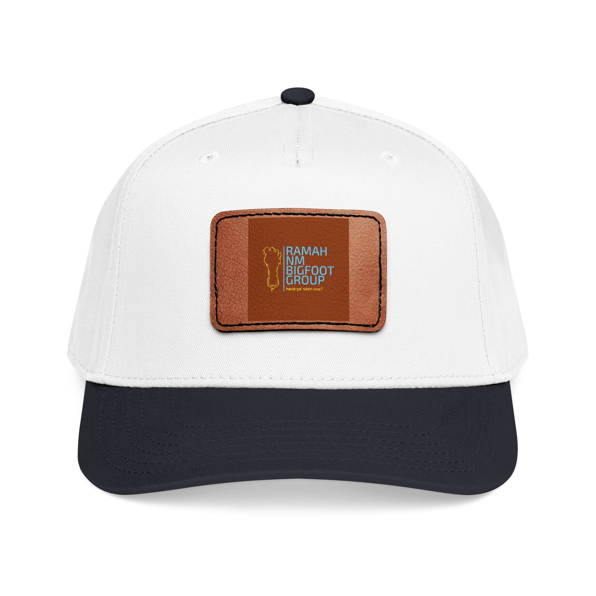 Leather Patch Baseball Cap — Retro Script Travel Design
